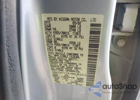 2003 Nissan Frontier Xe-V6 from USA, damaged, VIN 1N6ED27T33C403623